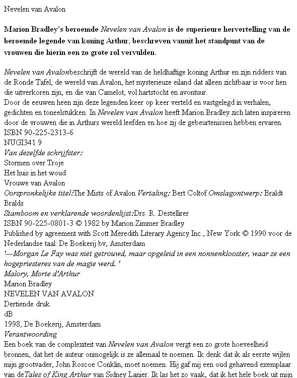 De nevelen van Avalon
